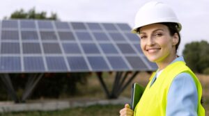 Ingénieure au travail qui cherche conseiller financier